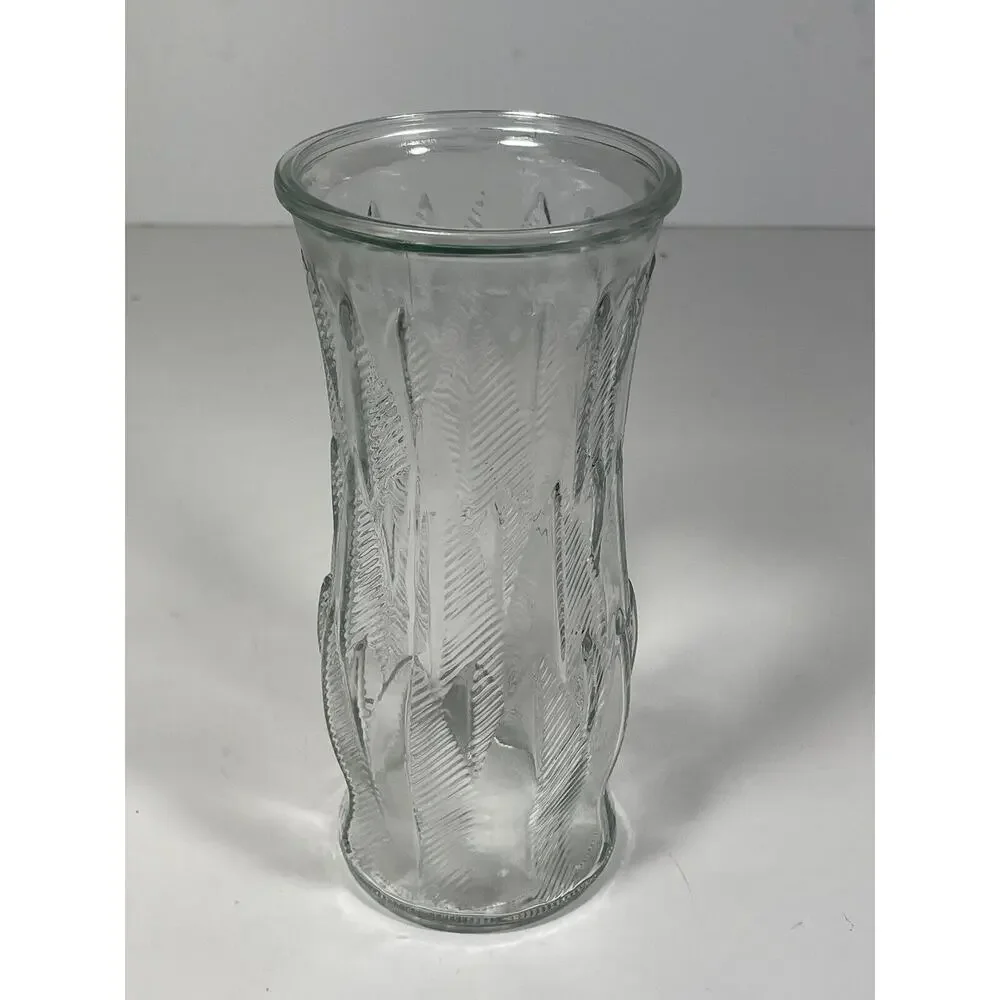 Vintage E O Brody Clear Glass Feather and Dart Pattern‎ Vase 8.5” Tall 1960’s